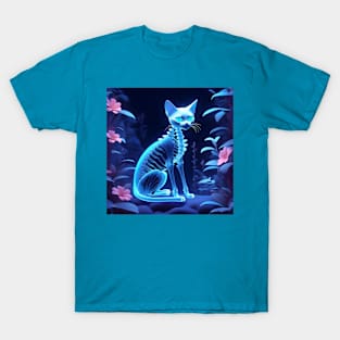 Neon holographic cat skeleton T-Shirt